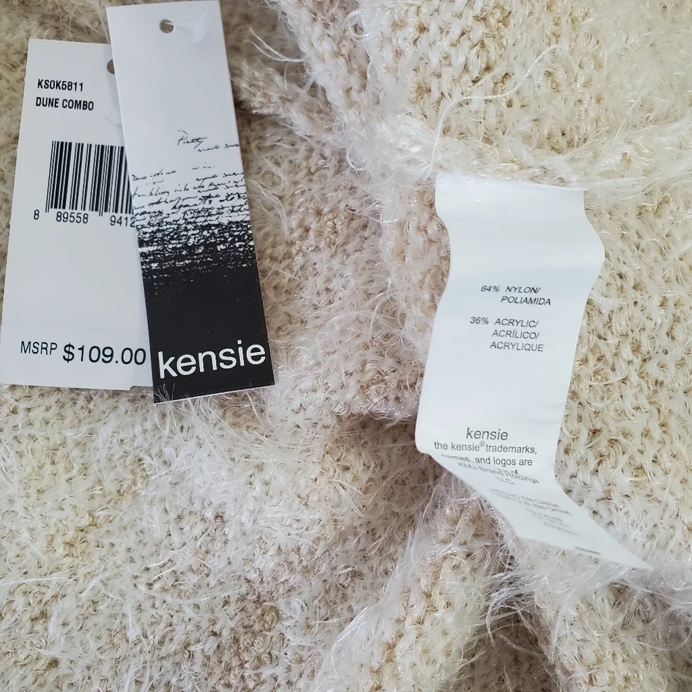 Kensie Fluffy Knit Sweater Vest XL Soft Sleeveless Neutral Eyelash Cardigan NEW‎